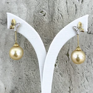 EG1112-1 Golden South Sea Pearl Butterfly Diamond Earrings