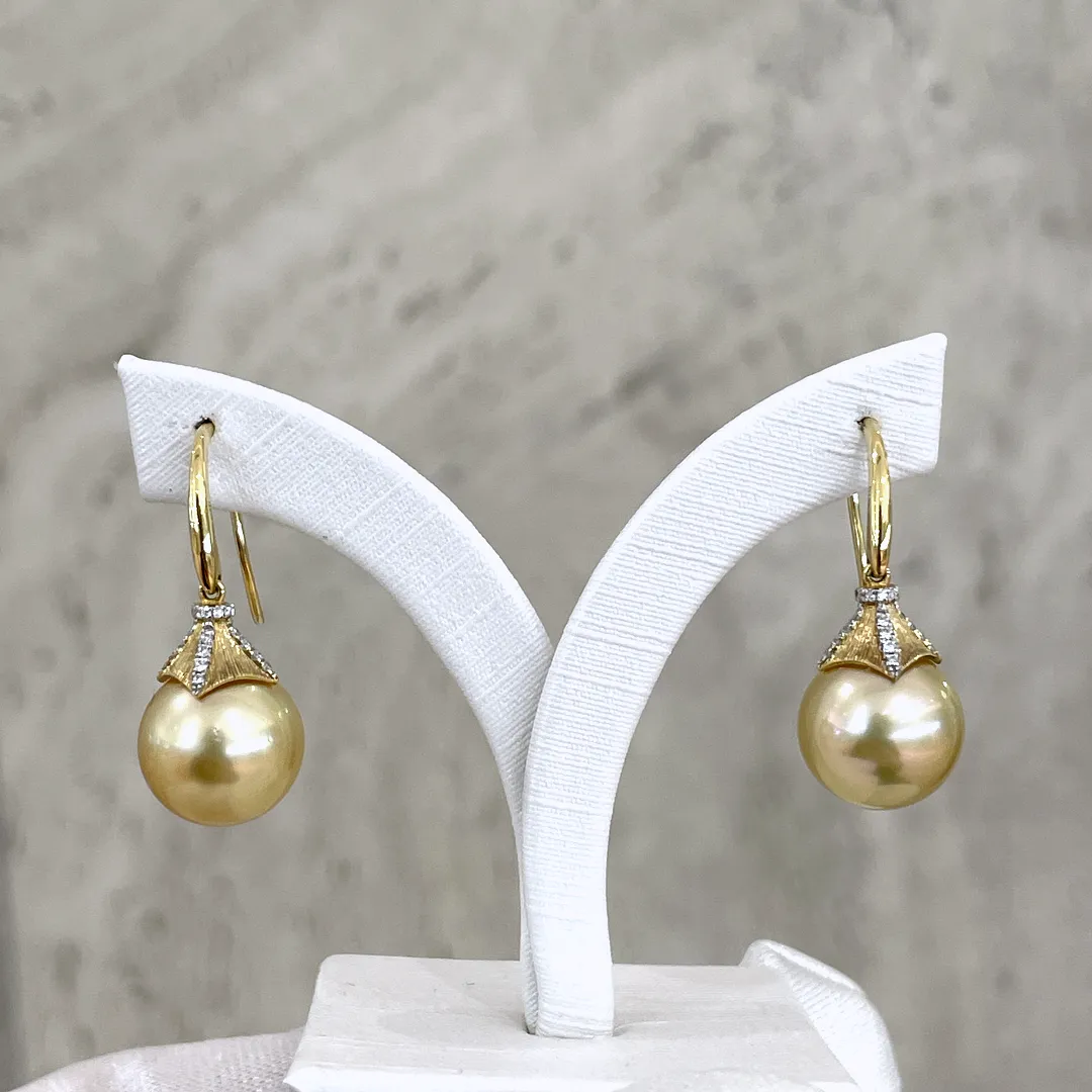 Golden South Sea Pearl Lantern - Style Hook Earrings