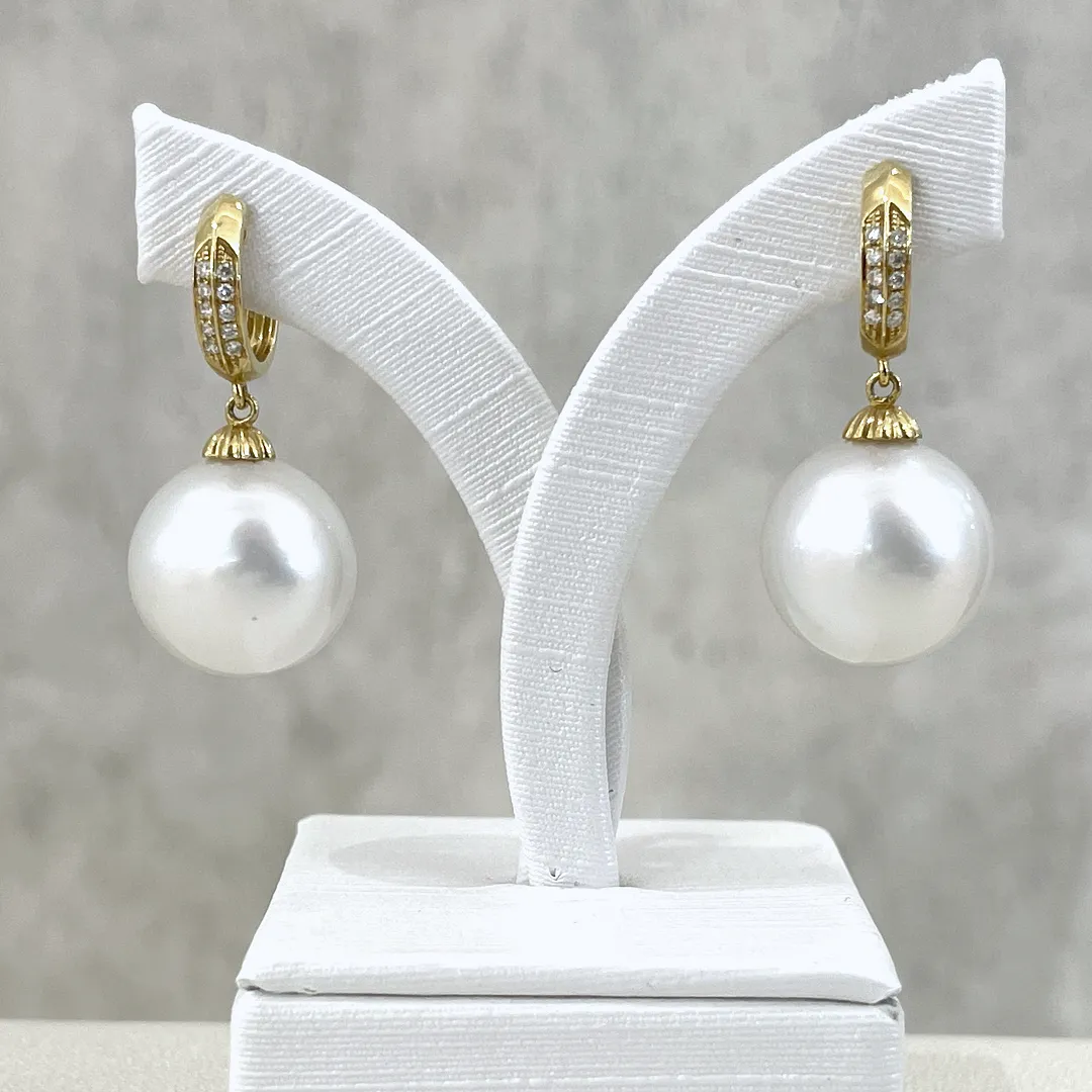 White South Sea Pearl Diamond - Embellished Hoop Earrings