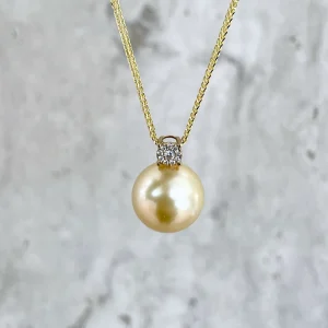 PG1951-1 Golden South Sea Pearl Diamond Accent Pendant