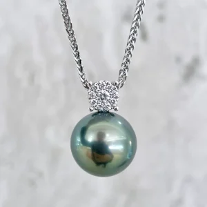 Black Tahitian Pearl Diamond Accent Pendant (15.0mm)
