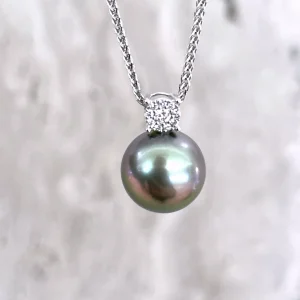 Black Tahitian Pearl Diamond Accent Pendant (11.6mm)