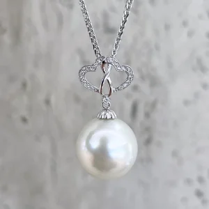 PW1002027-1 White South Sea Pearl Intertwined Hearts Pendant