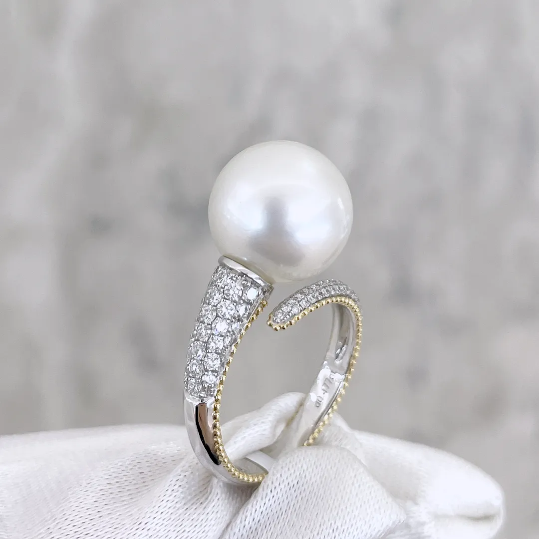 White South Sea Pearl Pave Diamond Ring