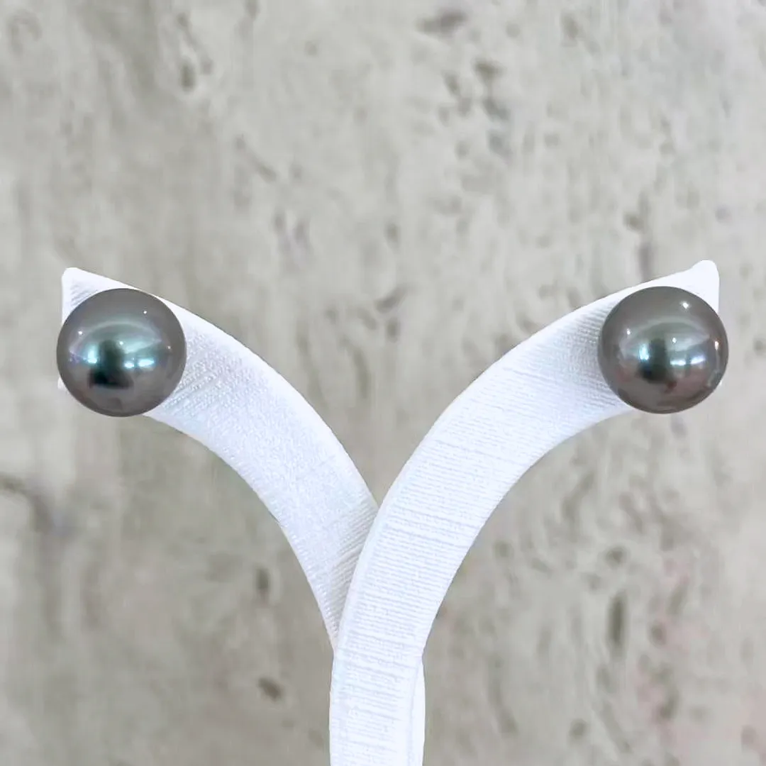 9-9.5mm Black Tahitian Pearl Stud Earrings